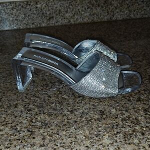 Fashion Nova Glittering Silver/Clear  Heels 7.5